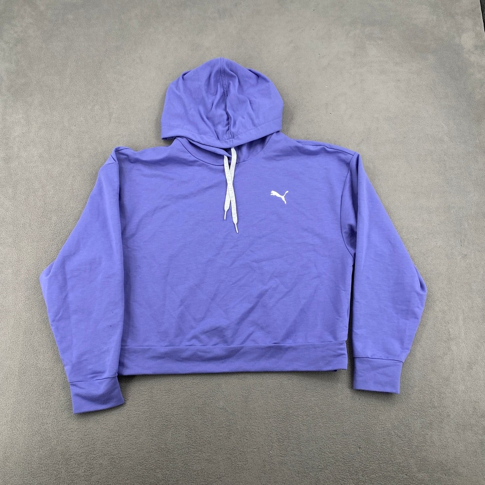 Puma Womens Essentials Cropped Hoodie Purple Cat Logo Sweatshirt Size M 8891